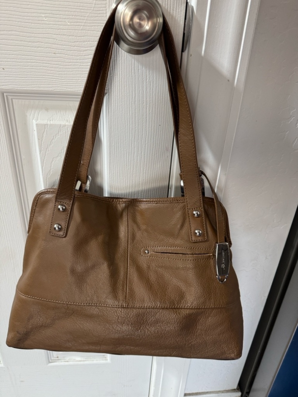 b. makowsky Tan Leather Handbag with Silver Accents - Picture 2 of 12